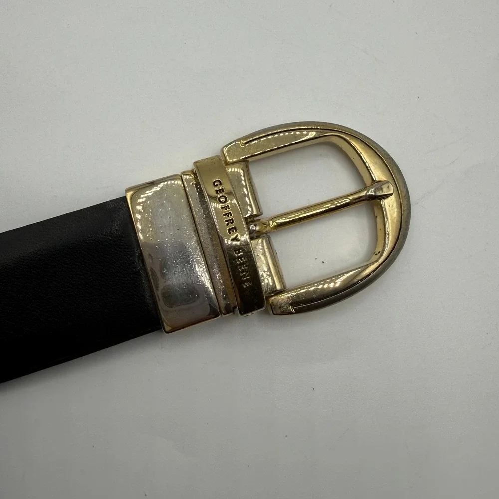 Geoffrey Beene Mens Reversible Leather Belt Black Brown Gold‎ Buckle Sz 40 Italy